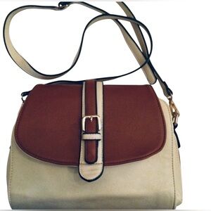 Miztique Cream & Brown Shoulder Strap Handbag Leather Purse